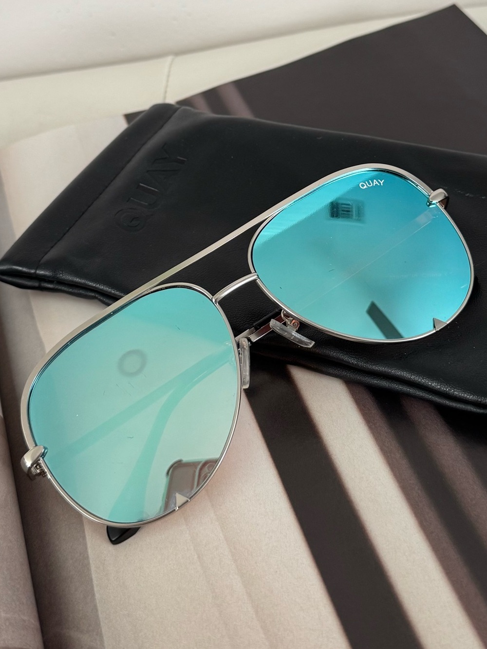 Quay Australia Silver Frame Sunglasses with Blue Mirrored Lenses
